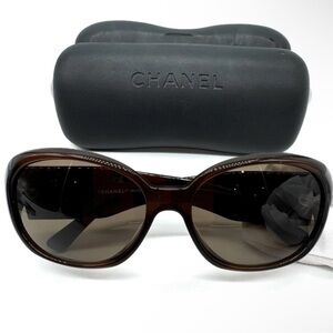 Chanel 5113 538/73 Sunglasses Transparent Brown with Black Camellia Flowers
